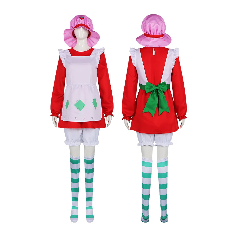 Anime Girl Strawberry Shortcake 1980s Style Cosplay Costume Party Dress Christmas Halloween Outfits for Women