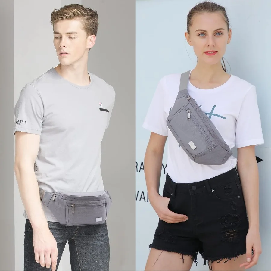 حقيبة فاني للسفر، حقيبة خصر، خفيفة الوزن للغاية للتمرين والعطلات والمشي لمسافات طويلة، مجموعة أدوات T206 باللون الرمادي