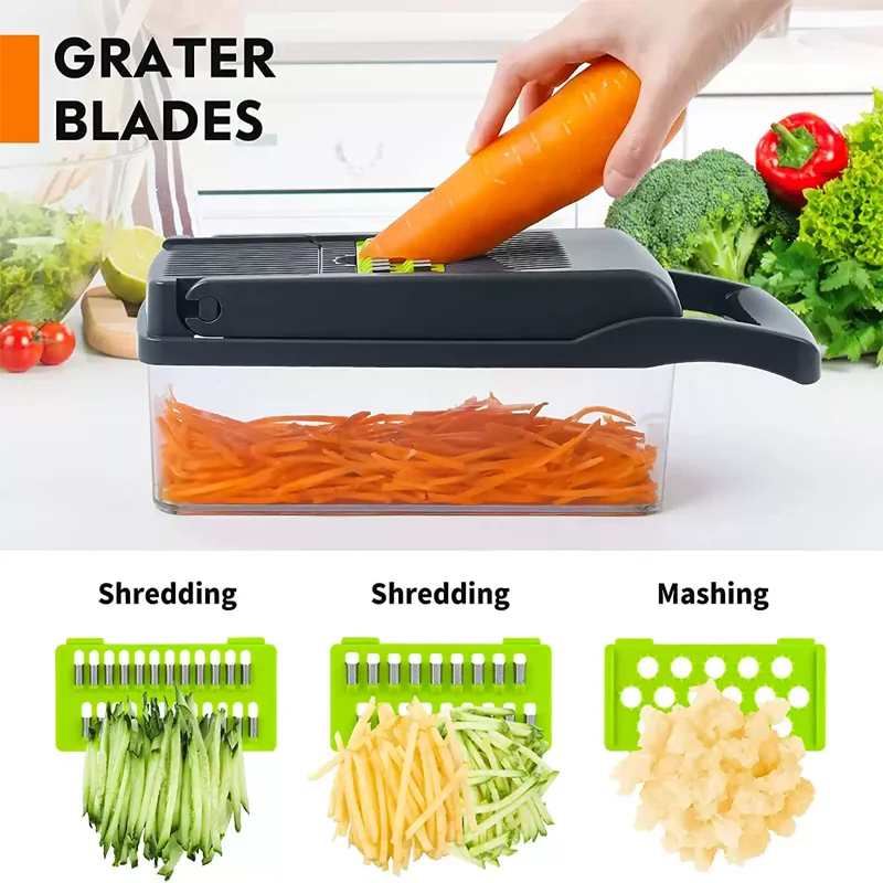 Kitchen multifunctional household dicing, slicing and shredding quick vegetable cutter 14/16 piece vegetable cutter set