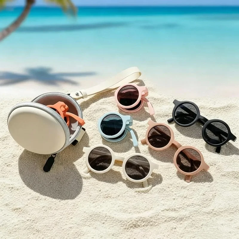 Gafas de sol plegables para niños y niñas, lentes de sol redondas y bonitas, gafas de sol para niños, gafas de sol para bebés, protección UV