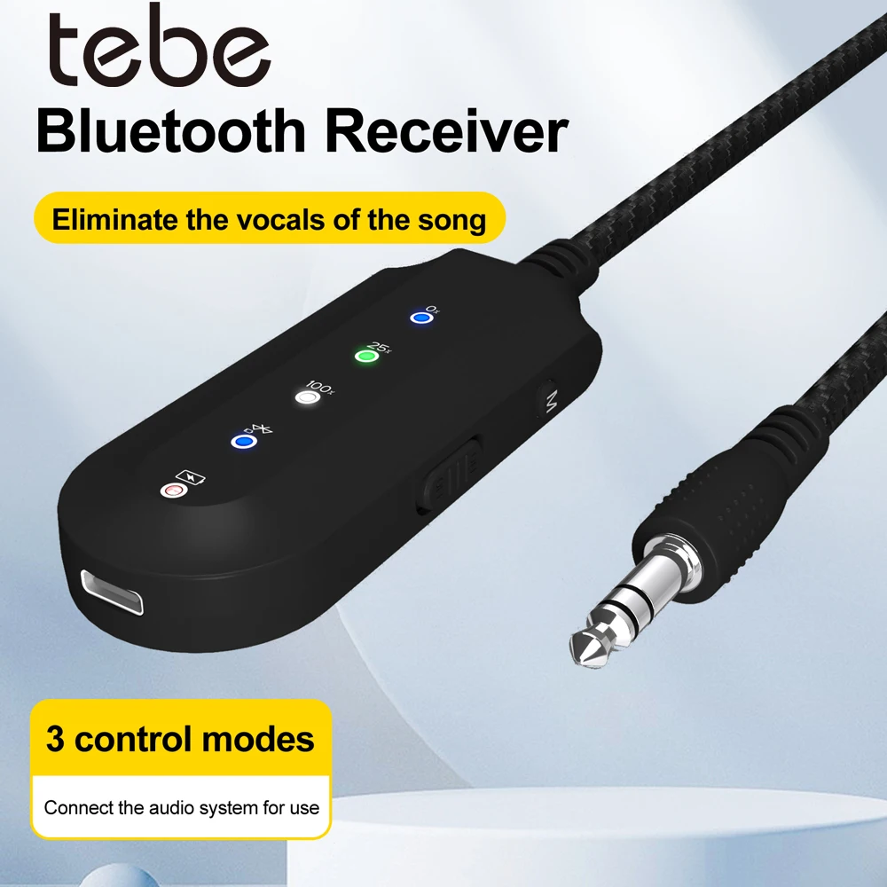 Tebe Bluetooth 5.3 Audio Receiver Adapter 3.5mm Aux Wireless Vocal Remover Music Splitter for Karaoke Live Boardcast