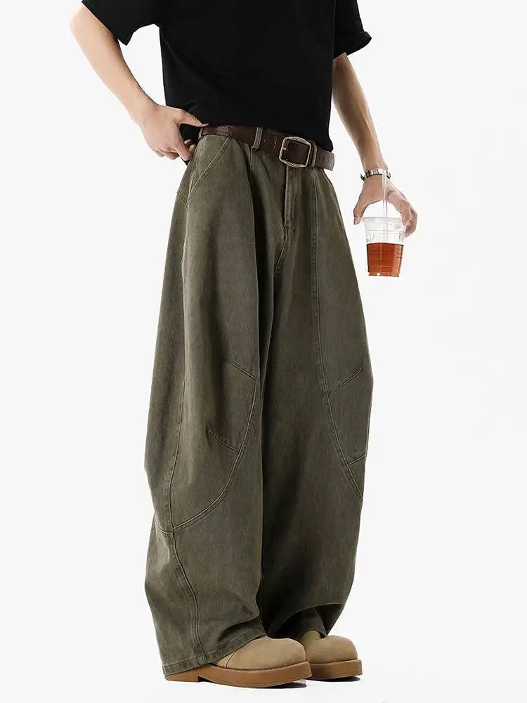 

Summer Men's Women Army Green Cargo Pants Lightweight Trendy Casual Loose Straight Leg Wide Leg Trousers