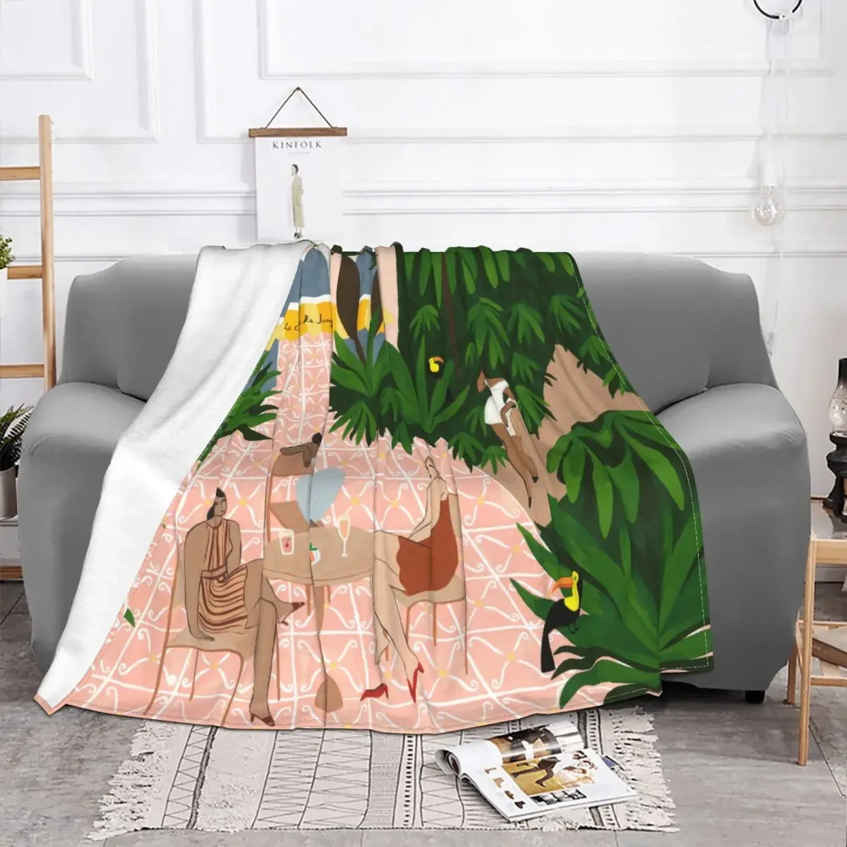 Isabelle Feliu Jungle Art Blanket Oil Painting Tropical Plants Flannel Funny Warm Throw Blankets for Home Spring Autumn