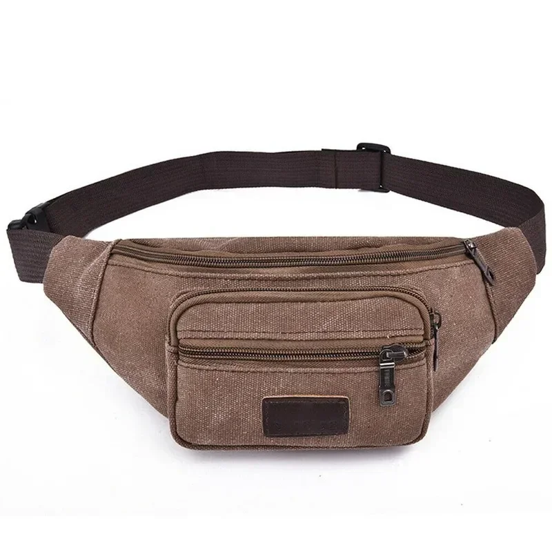 

Men Casual Durable Fanny Waist Pack Male Waist Bags Belt Canvas 2021 New Hip Bum Bag Pouch Three Zipper Pocket Banane