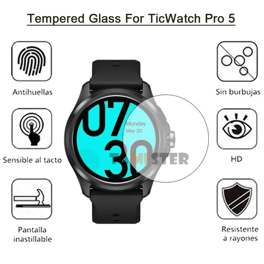 Protector de pantalla de vidrio templado para Ticwatch Pro 5, película protectora antiarañazos para Ticwatch Pro 5, accesorios de reloj inteligente