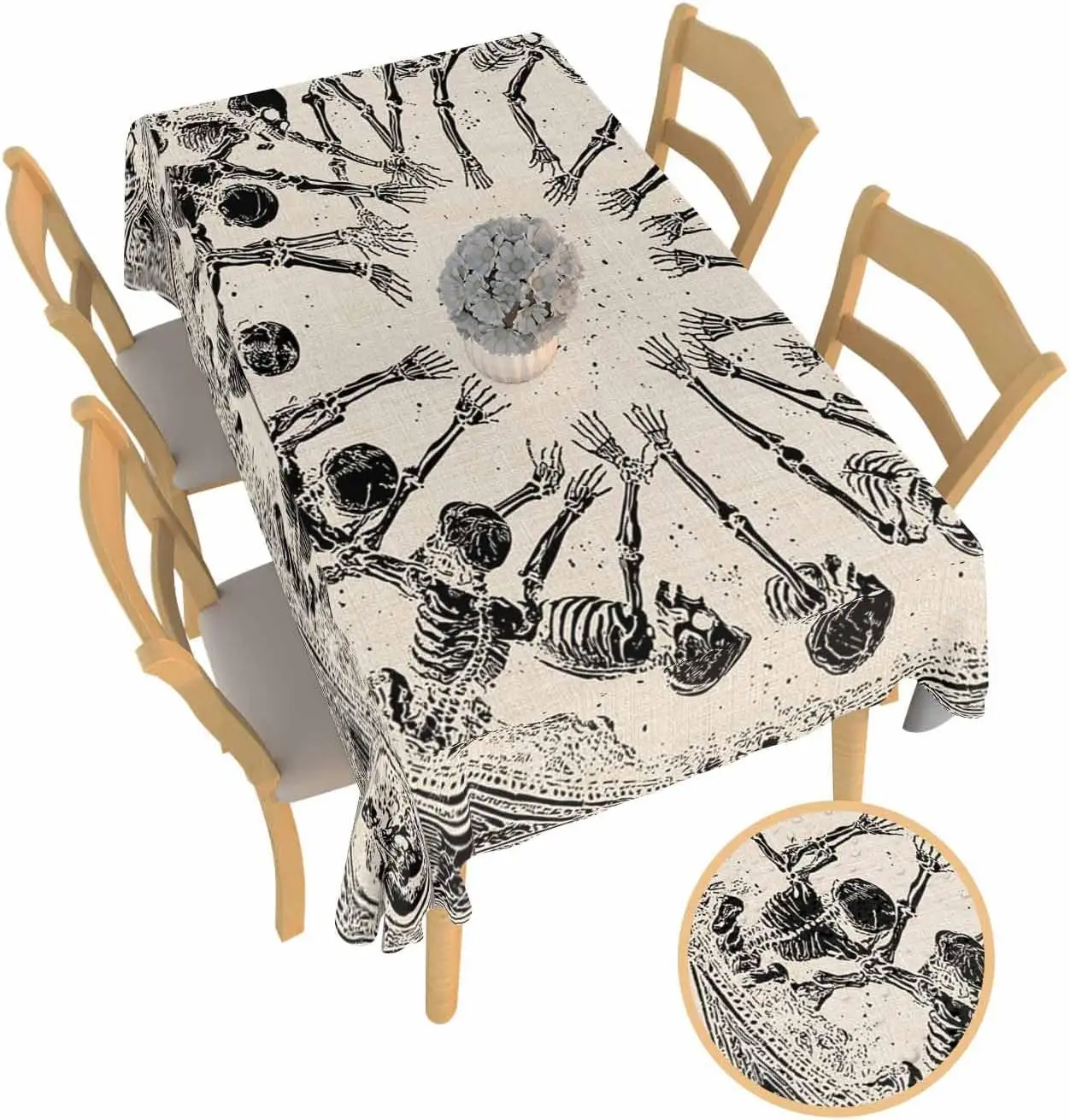 Halloween Spooky Skeleton Rectangle Tablecloth for Table Decor Reusable Kitchen Dining Tablecoth Halloween Decorations