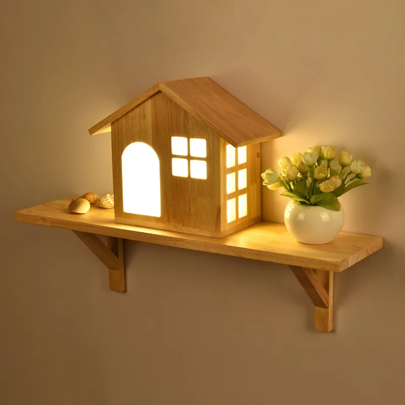 

Creative Modern Simple Wooden Wall Lamp Bedroom Bedside Lamp Living Room Study Corridor Decorative Lighting Lamps