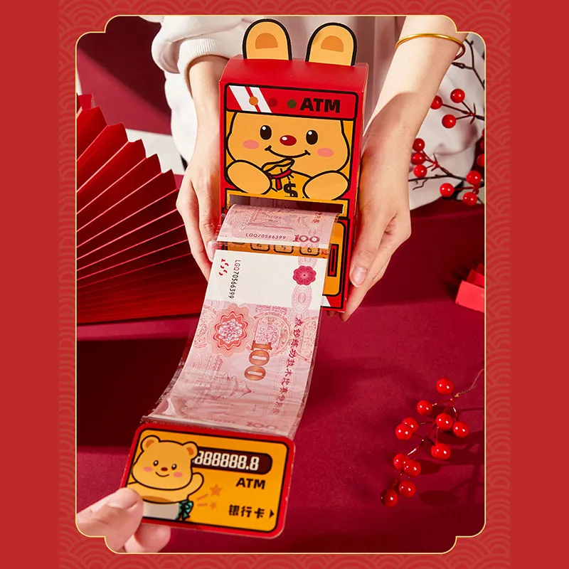 Creative ATM Red Envelope Cartoon Money Envelope Chinese New Year Red Lucky Bag 2025 Spring Festival Red Pocket Money Bag Gifts