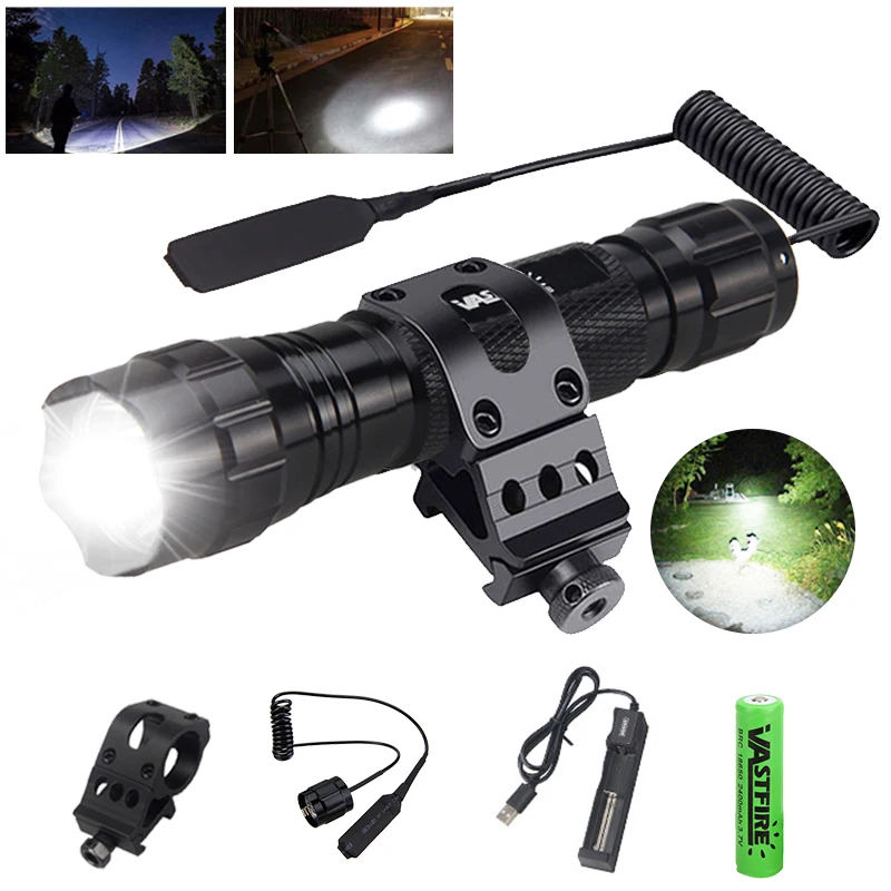 500 Yards White 1000Lumens LED Hunting Flashlight Coyote Hog Predator Weapon Light Rifle Mount Mount Remote Pressure Switch