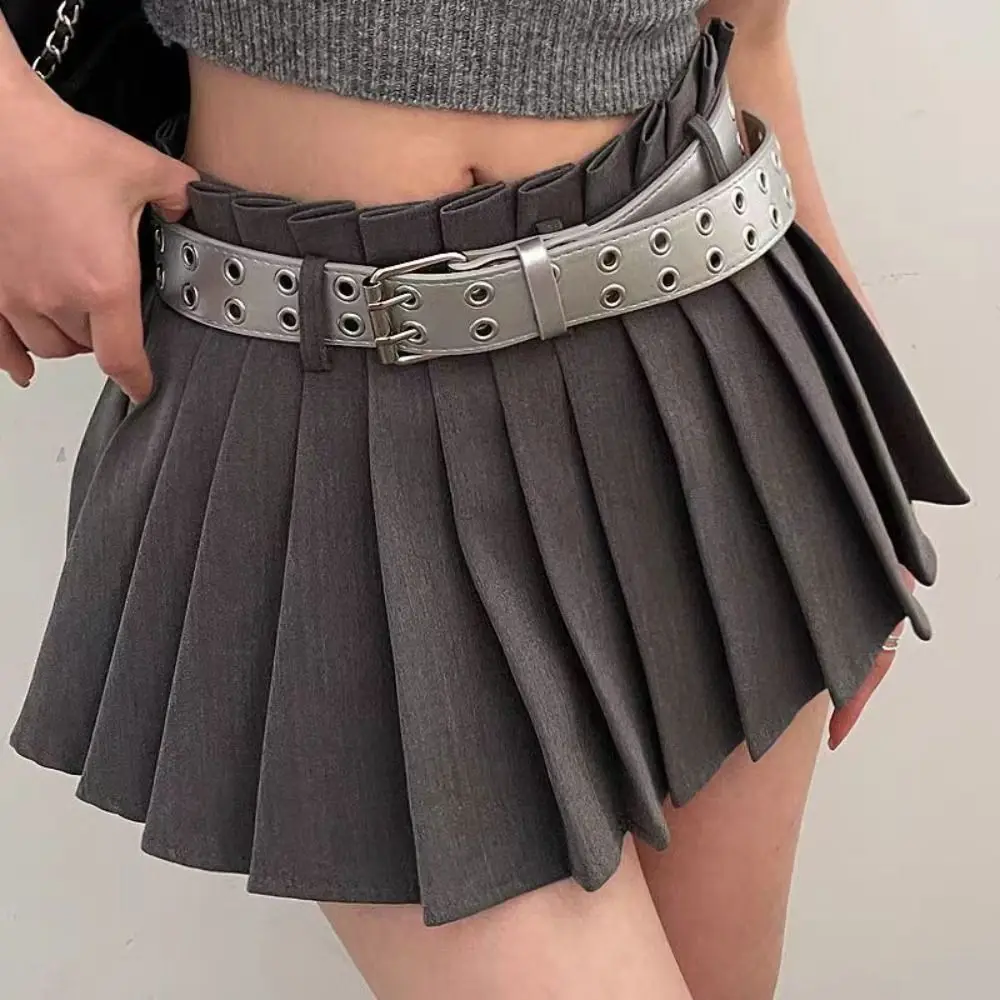 

Punk Double Row Hole Belt Wide Side Metal Buckle PU Leather Star Waistbands All-match Y2k Style Hip-hop Waist Belt Trouser Decor