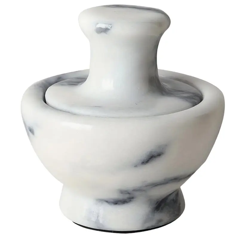 B08B-Luxury Light Manual Grinder Garlic Pounder Natural Marble Pepper Powder Mash Jar Kitchen Bar Utensils Set White