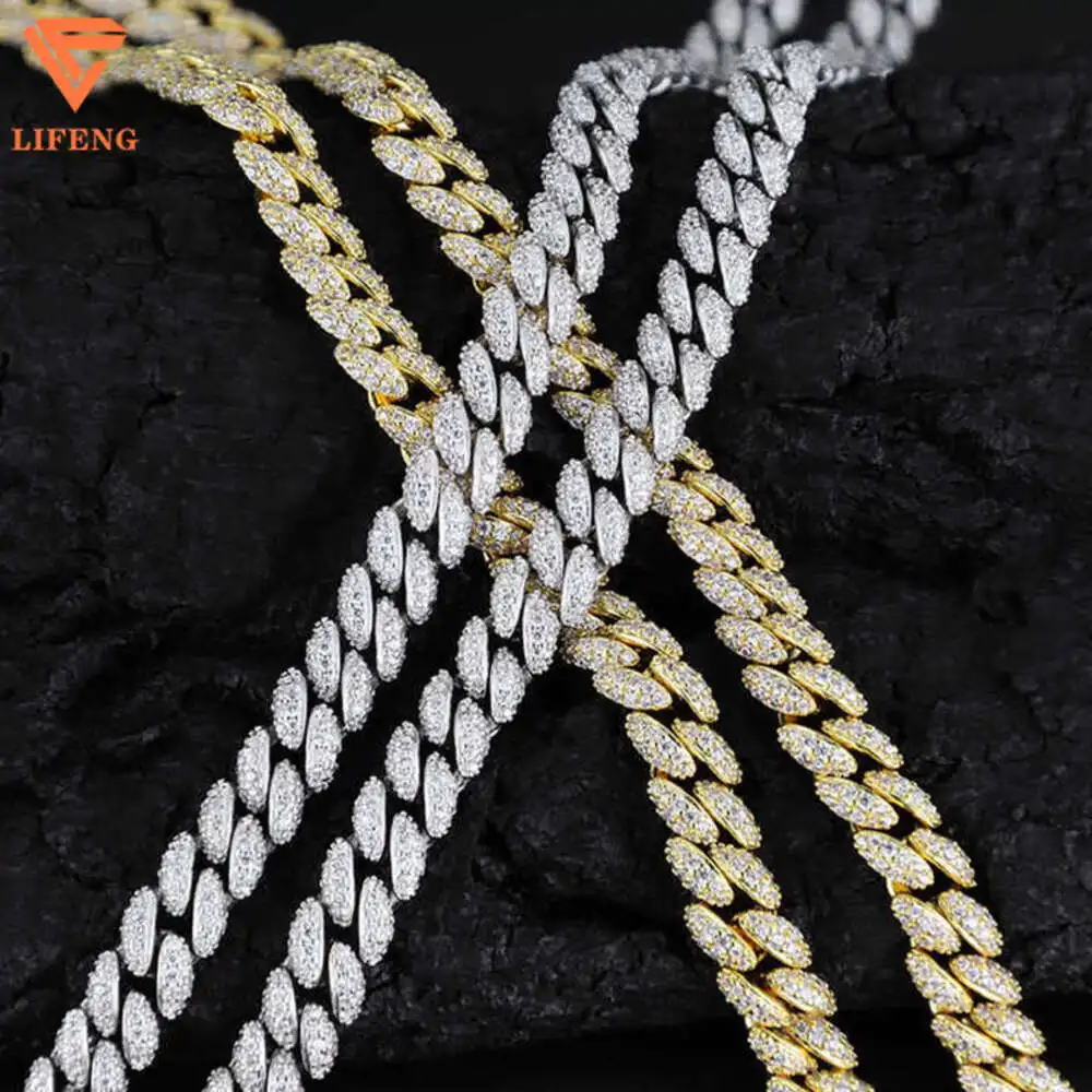 Lifeng Fashion Custom Jewelry Selling Gold Cuban Link Chain 925 Sterling Silver White Yellow Hip Hop Cuban Chain Necklace