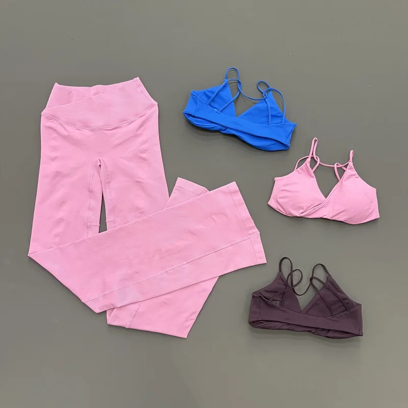 Conjunto Deportivo HISTELLO Vision de 2 Piezas para Mujer, Leggings Cruzados de Cintura Alta, Top Deportivo sin Costuras con Cuello en V, Traje Deportivo para Gimnasio, Entrenamiento y Fitness
