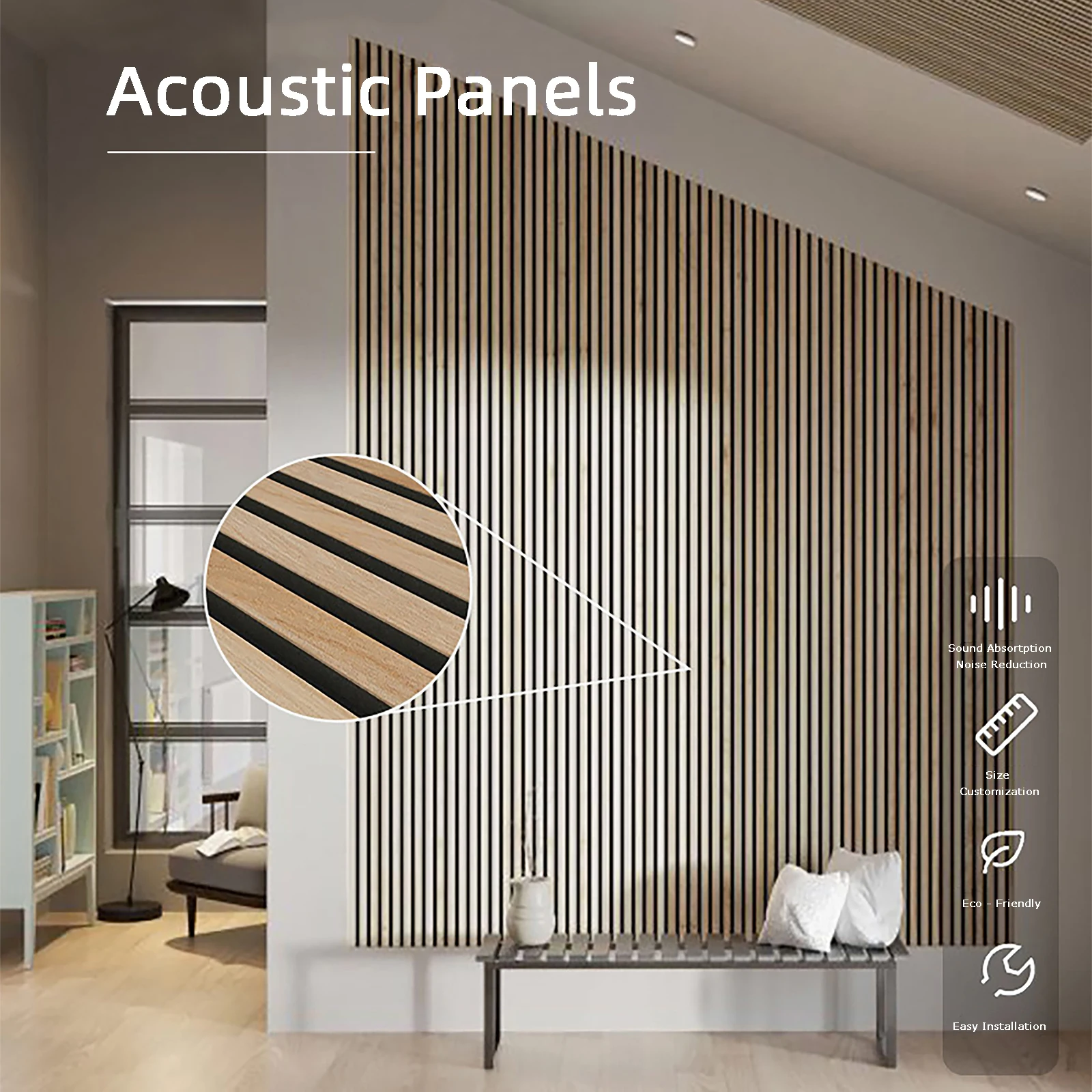 MDF Wood Slat Polyester Fiber Composite Akupanel Acoustic Wall / Ceiling Panel