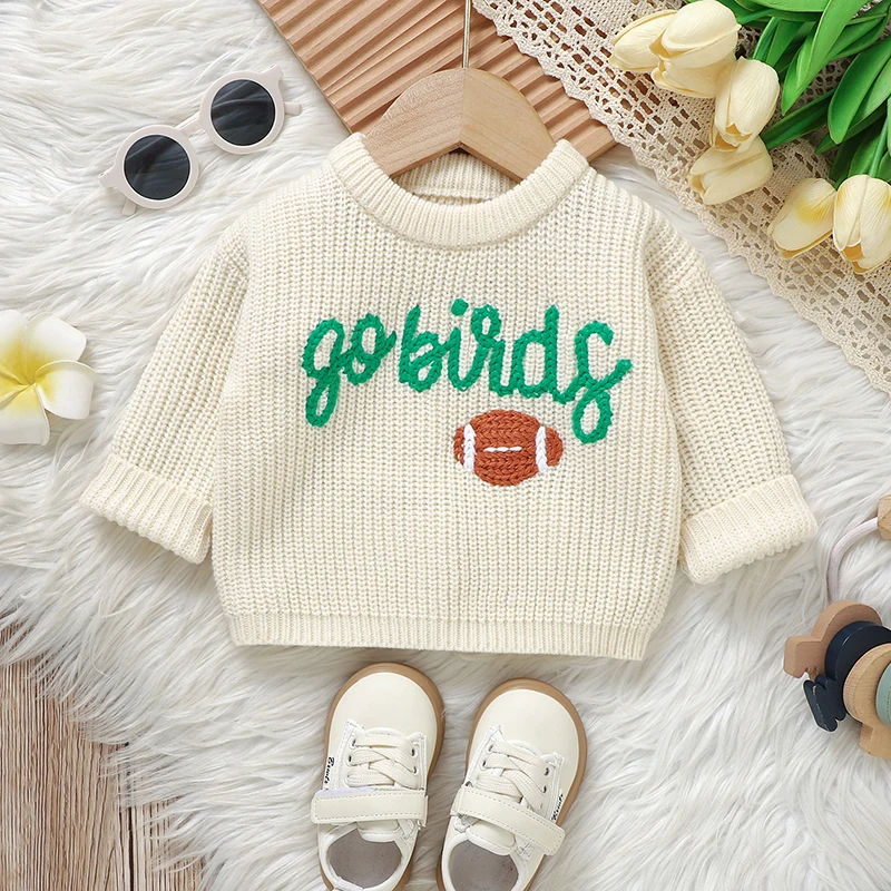 

Baby Sweater Knit Newborn Chlidren Solid Clothes Long Sleeve Autumn Tops Infant Girls Pullover Fashion Embroidered Letters Rugby