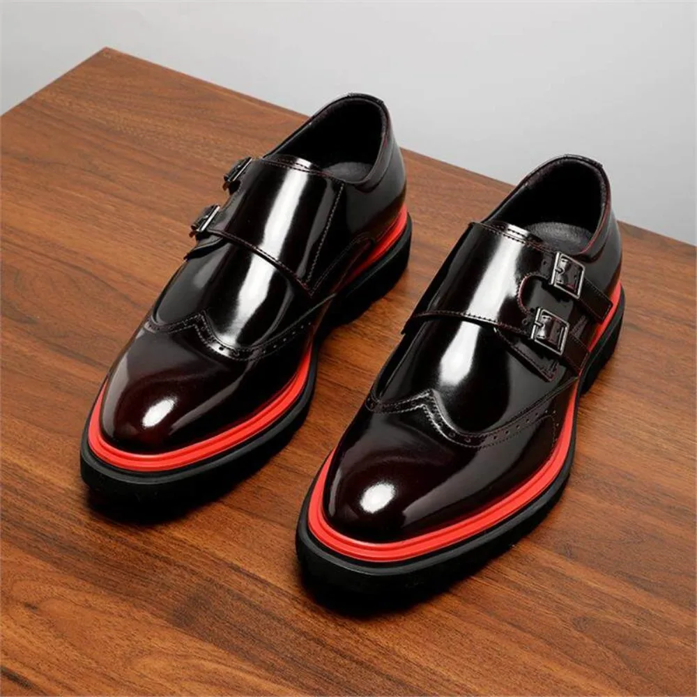 

2026 Spring Genuine Leather Monk Shoes for Men Business Casual Double Buckle Thick Sole Elevator Formal Dress Shoes