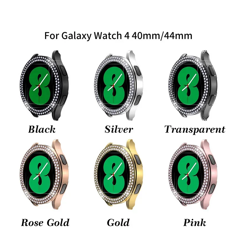 Diamond Case for Samsung Galaxy Watch 5/4 40mm 44mm Hollow Out Protective Shell Two Rows Bling Crystal Bumper Cover No Screen