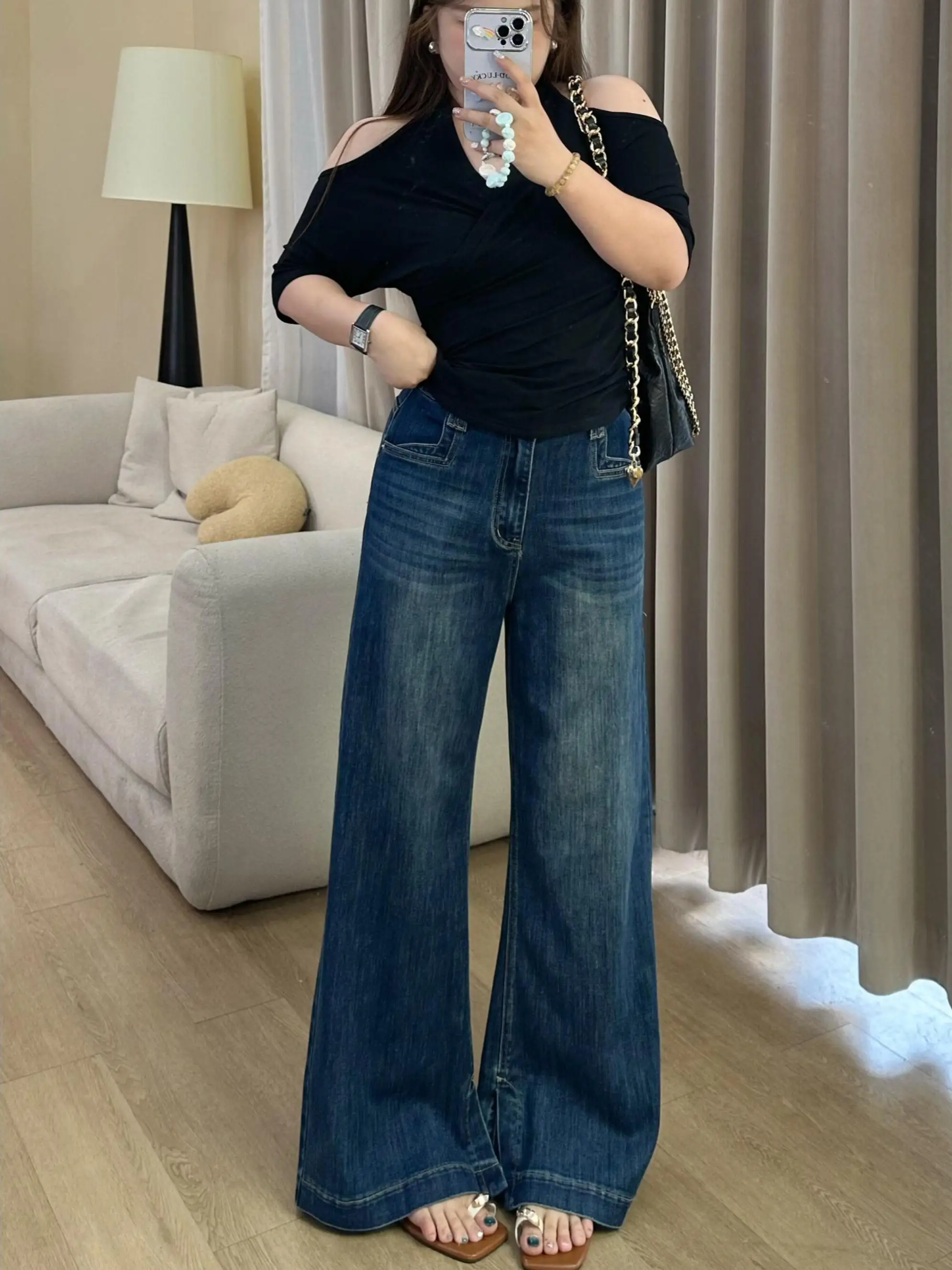 

American Sle High Waist Wide Leg Straight Cut Jeans Women's plus Size Straight Leg Trousers Fire And Fire New Arrival