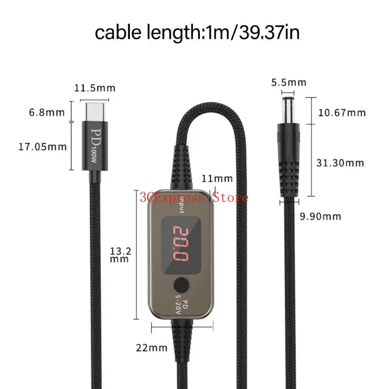 Tipe Tipe C ke DC5525 Cable Cable Cable Compatibles Modems Notebook dan 5A Perangkat Kuat