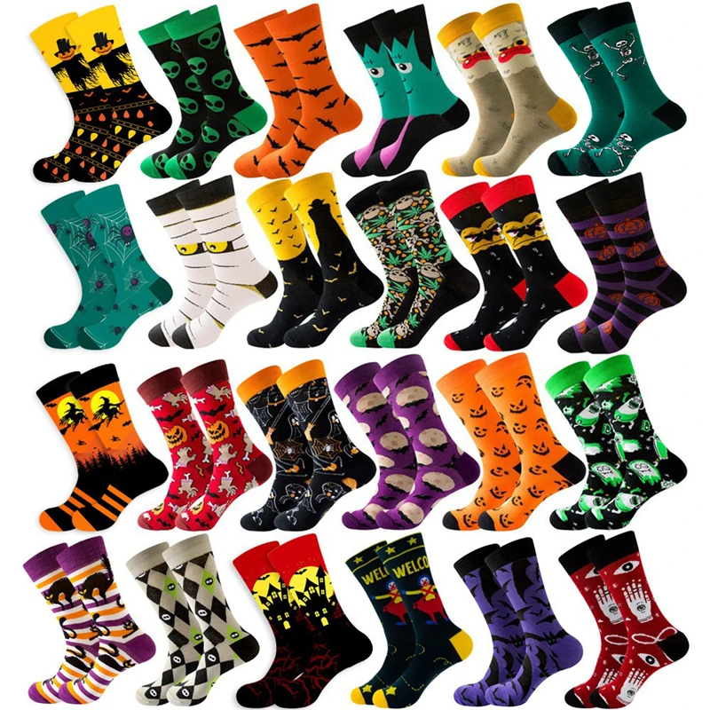 1 Pair Autumn Winter New Fashion Socks Halloween Men\'s Socks Skull Alien Bat Women\'s Socks Pumpkin Socks Monster Midtube Socks