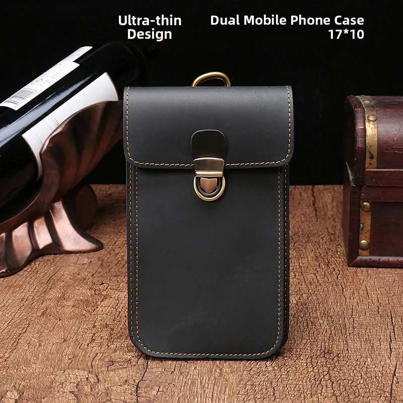 Retro Outdoor Small Waist Bag Ultra-Thin Top-Layer Cowhide Men's Belted Mobile Phone Hanging Bag Leather Goods