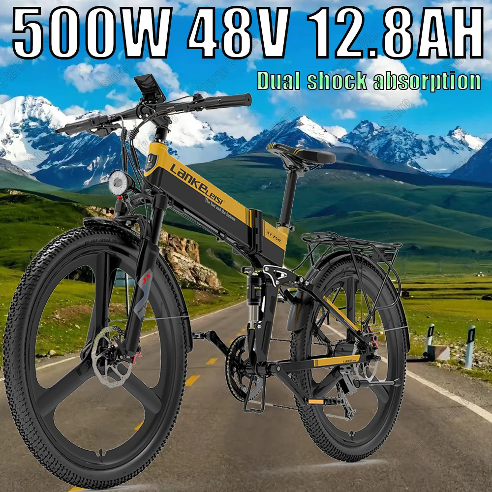 XT750 Adult Mountain Electric bicycle 500W48V12.8AH lithium battery 21-speep all-terrain EBike 26inch fat tire folding E-bicycle