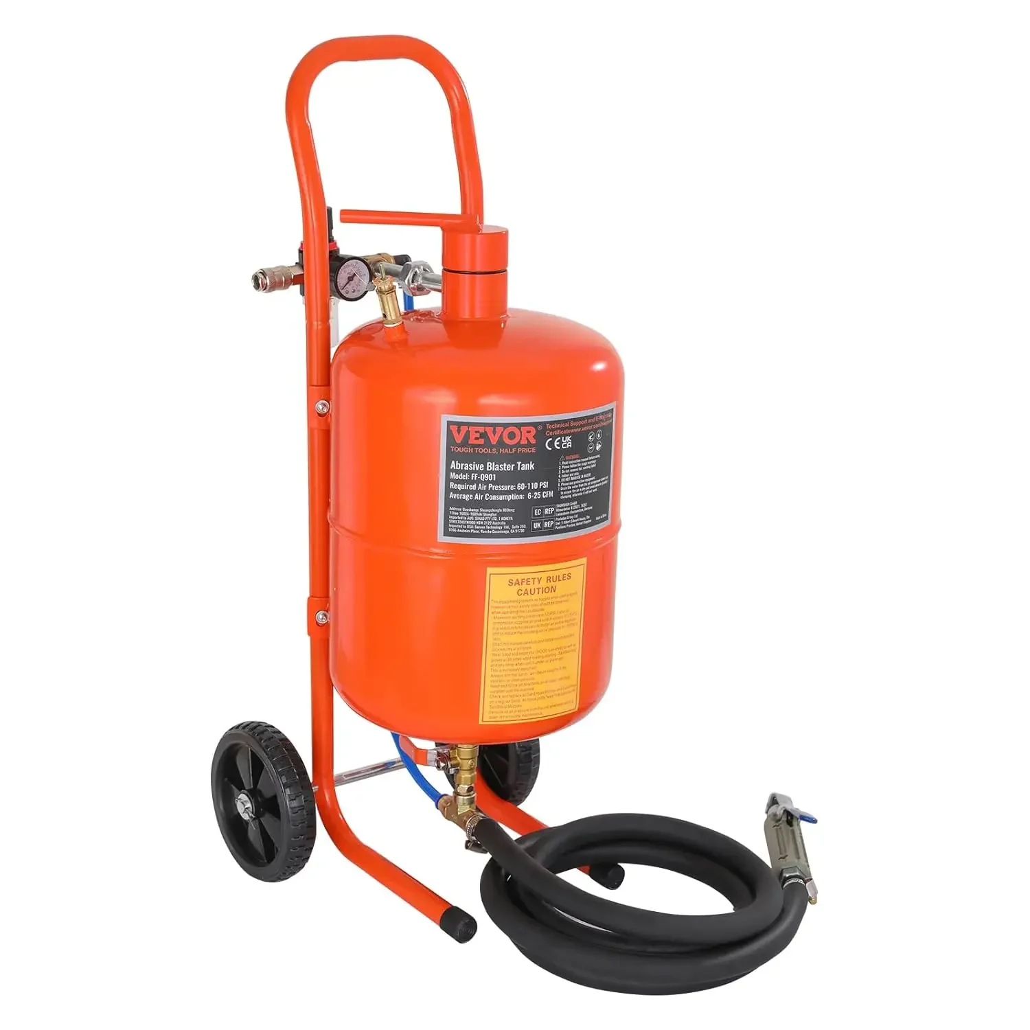 5 Gallon Sand Blaster, 60-110 PSI High Pressure Sandblaster, Portable Abrasive Blasting Tank, Air Sand Blasting Kit with 4