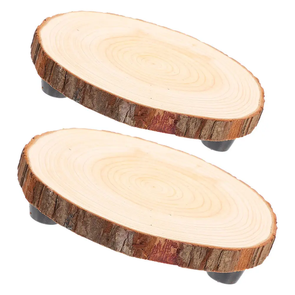 2Pcs Round Wooden Plant Stands with Legs for Home Office Wedding Decor Rustic Cake Stand Dessert Display Pedestal Table