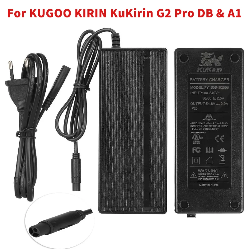 Original 54.6V 2A Charger for KUGOO KIRIN KuKirin G2 Pro DB & A1 Electric Scooter with US/EU/UK Plug CQ Connector Replacement
