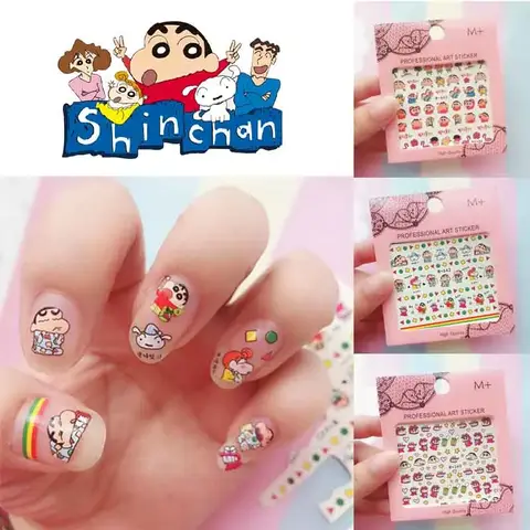 크레용 신짱 만화 네일 스티커 카와이 네일 아트 스티커 한국어 데칼 장식 부품 방수 붙여 넣기 네일 아트 스티커