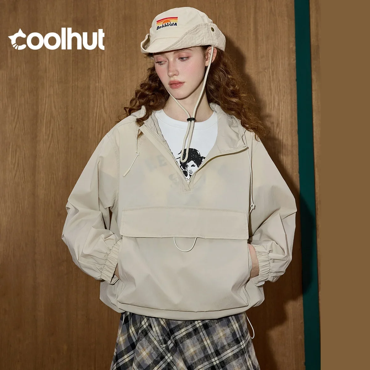 

COOLHUT Фирменная новая женская горная куртка с капюшоном и полумолнией, летняя легкая солнцезащитная рабочая одежда, походная ветровка