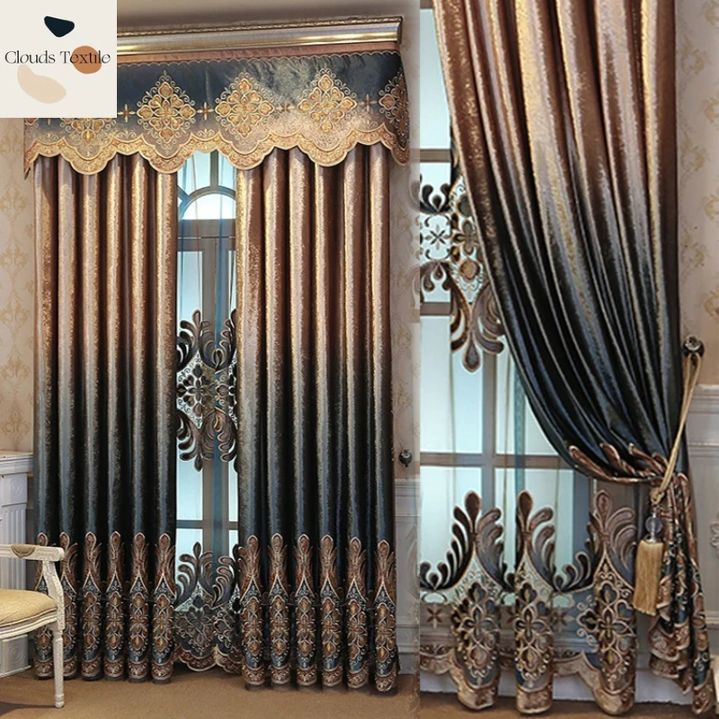 

Custom Size！！European Style High-end Luxury Atmospheric Embroidered Blackout Curtains for Living Dining Room Bedroom Decor