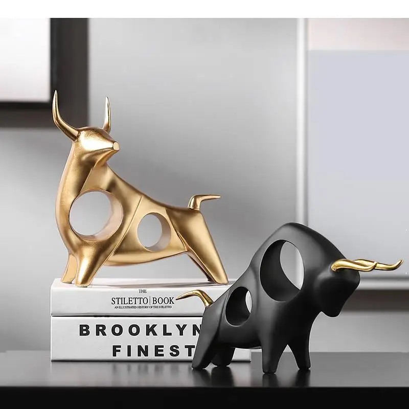 Modern Creativity Resin Animal Statue Taurus Bull Hollow Abstract Simulation Sculpture Home Decoration Accessories