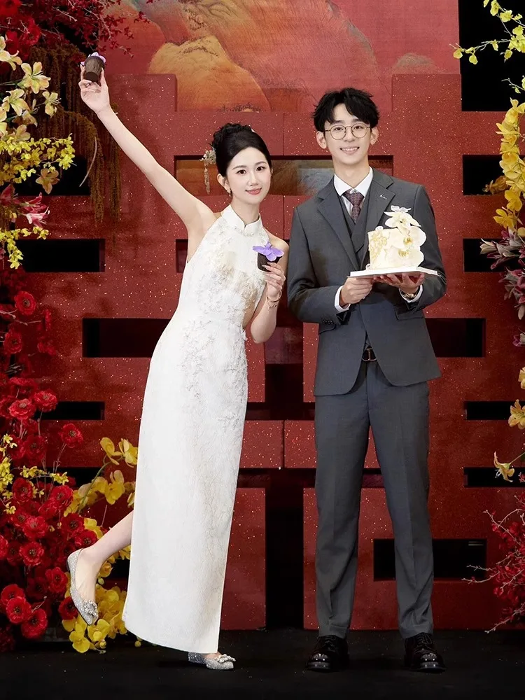 

Элегантное длинное платье-ципао для женщин: новое модное дышащее летнее платье в китайском стиле с высоким воротом для помолвки и свадьбы