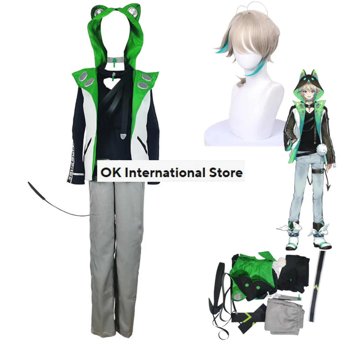 Anime Virtual YouTuber Aza Cosplay Costume VirtuaReal Project Member Wig Hip Hop Coat Uniform Man Woman Masquerade Ball Suit