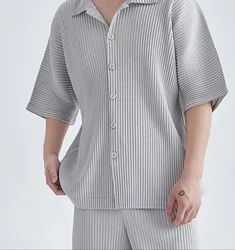 ALSEY Miyake Pleated Men's Short Shirts and Blouses Spring Summer New Thin Fashion Simple Loose Casual Jacket Solid Color Top