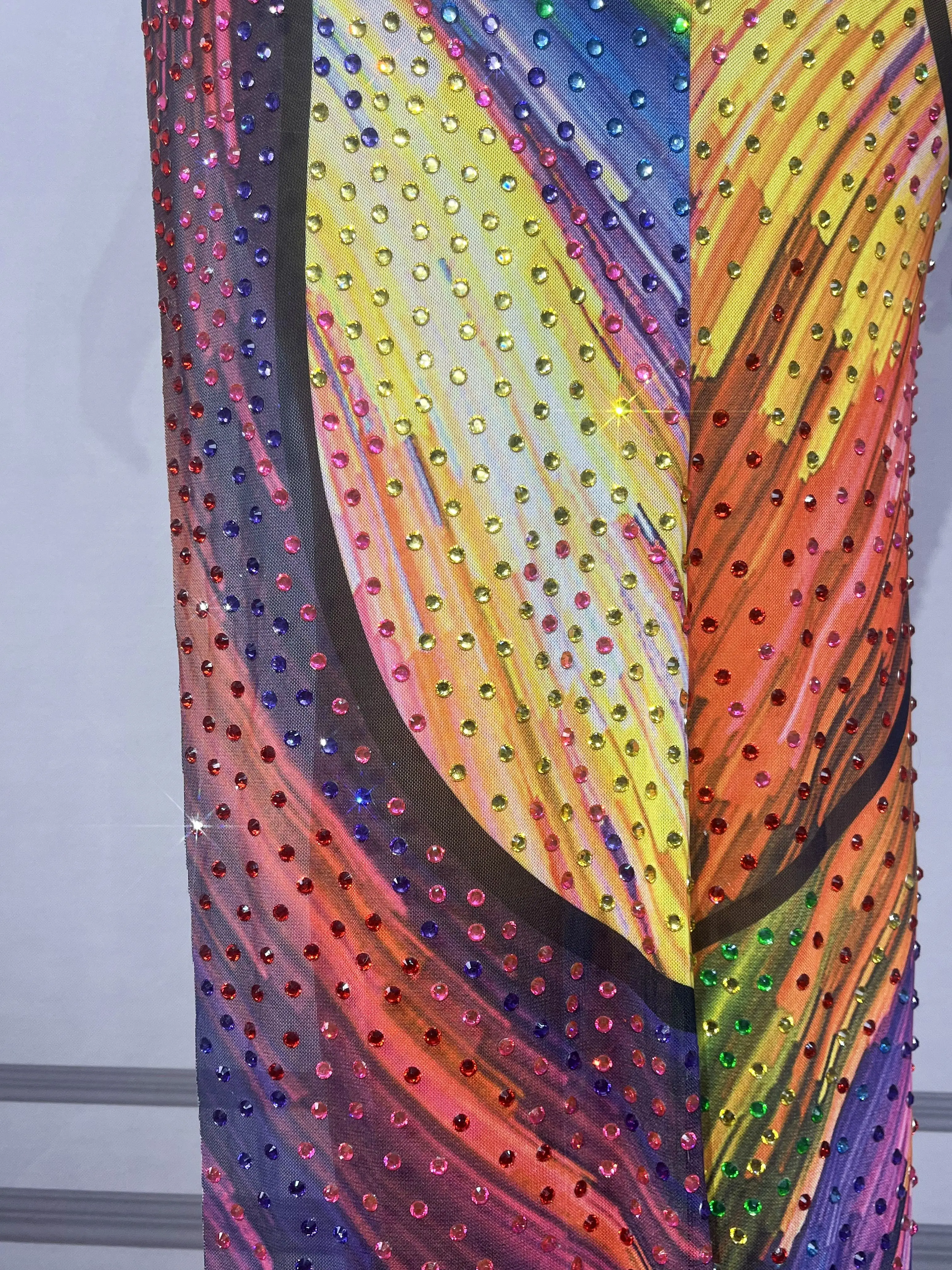 Vestido Sexy con estampado Multicolor y diamantes de imitación brillantes para mujer, vestido ajustado con abertura alta, vestido de noche para fiesta de cumpleaños, alfombra roja, ropa para escenario