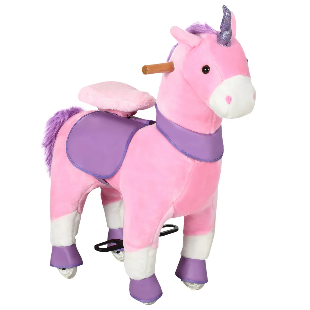 Ride On Real Walking Unicorn with Sparkly Horn, Soft Plush Ride On Rocking Horse Bearing 176lbs, Imaginative Interactive Toy