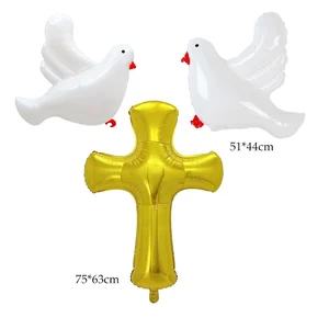 Peace Dove Cross Balon Foil Burung Merpati Putih Bola Helium untuk Komuni Pertama Natal Pembaptisan Pesta Pernikahan Baby Shower De 8 penjualan terbaik komuni pertama - №