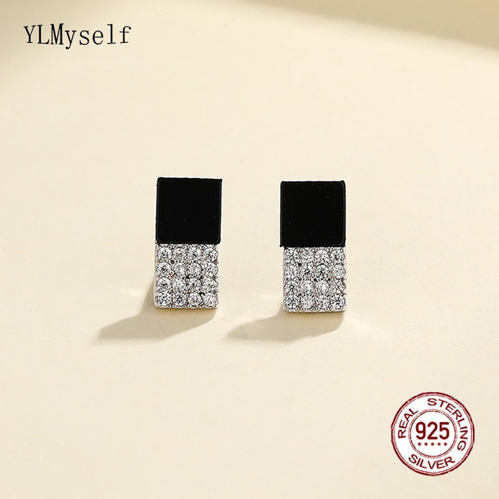 

Real Solid 925 Silver Stud Earrings Lovely Pineapple/Rectangle Pave Shiny Cubic Zircon Cute Fine Jewelry Gift For Women