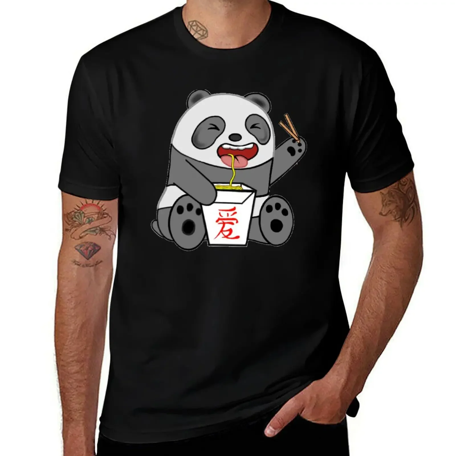 Panda + Noodles T-Shirt valentines clothes Funny t-shirt t shirts for men cotton