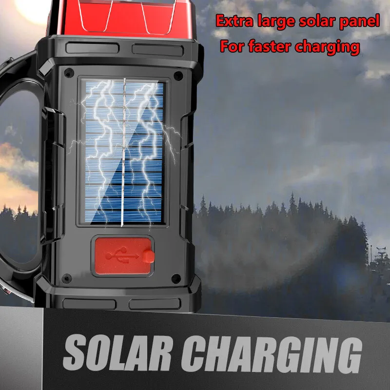Super Bright LED Tactical Solar Flashlight USB Rechargeable Light COB Torch Lamp