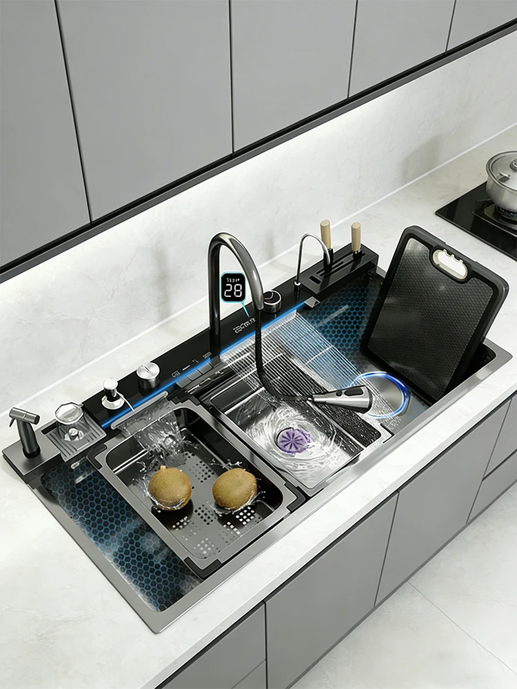 Roestvrijstalen keukenkraan Grote multifunctionele spoelbakken met enkele spoelbak en watervalkraan Verzending vanuit EU-magazijnen - afbeelding 2