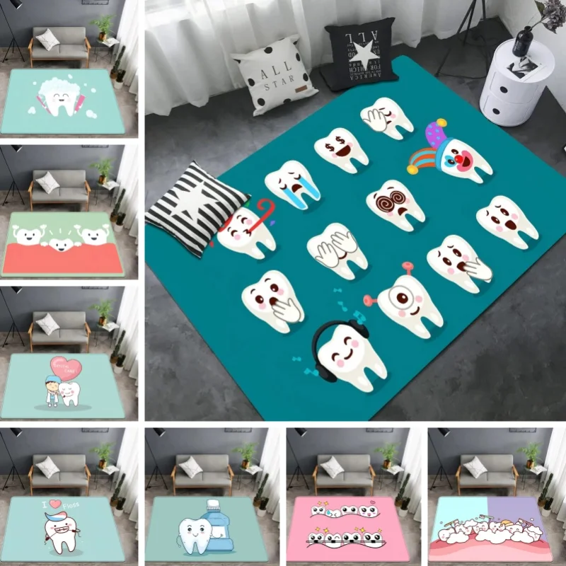 

Коврик Smile Dental Kids — забавный дизайн зубов и щеток | Нескользящий напольный коврик для спальни, игровой комнаты и детского офисного стоматолога
