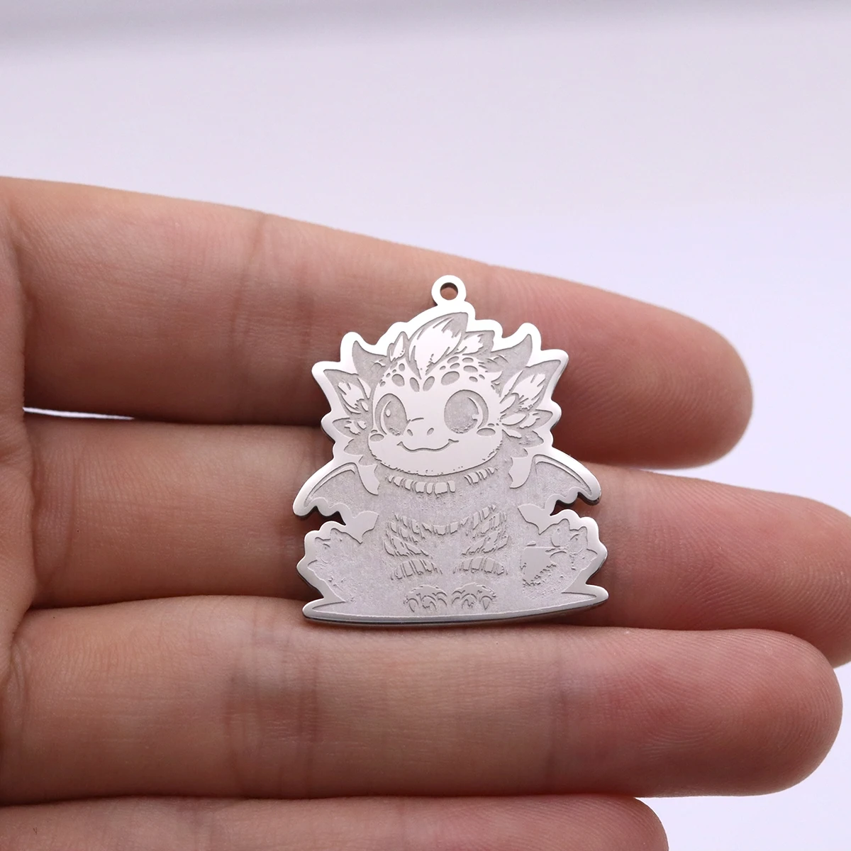 2pcs Adorable Sitting Dragon Charms Stainless Steel Animal Pendant for DIY Jewelry Making Necklace Keychain Accessories