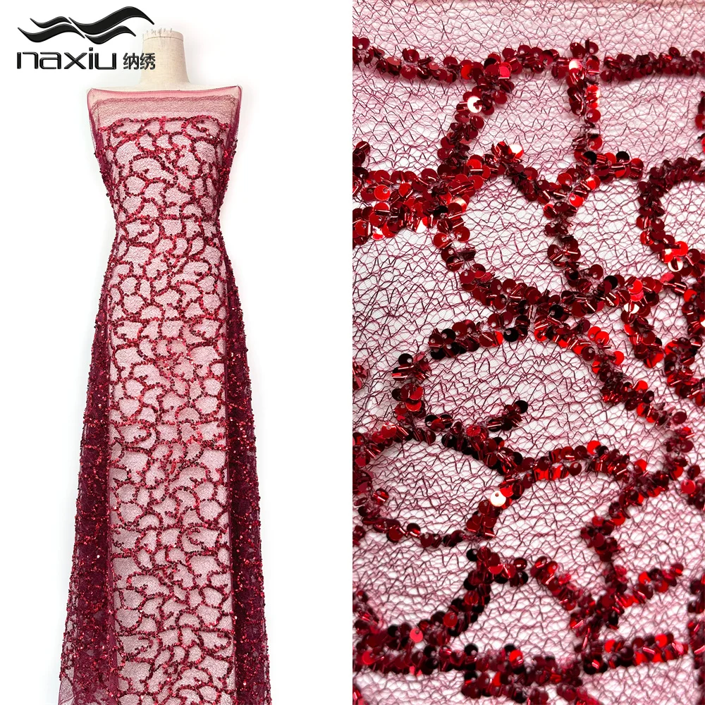 

Madison Wholesale African Sequins Lace Fabric French Embroidery High Quality Luxury Tulle For Bridal Wedding Lace 5 Yards