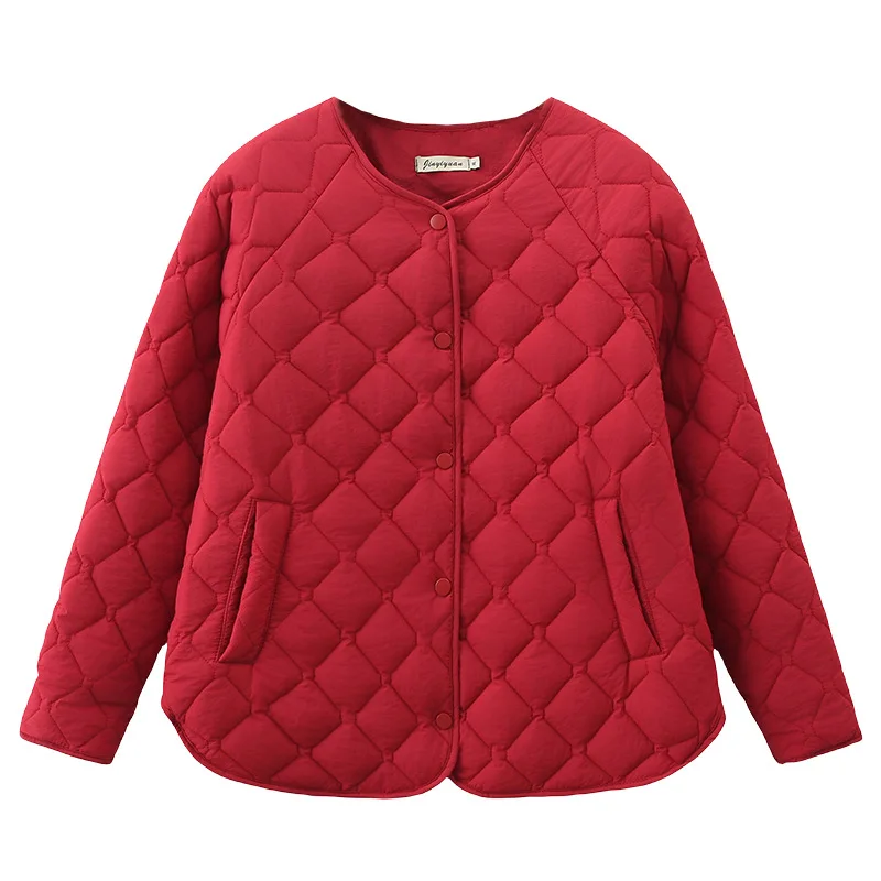 Einfache Raglan ärmel dünne Parkas Frauen Herbst Winter 2023 plus Größe Freizeit kleidung Argyle gepolsterten Mantel thermische Stepp jacke