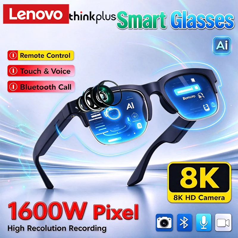 Lenovo ThinkPlus AI Smart Glasses Remote Control Touch Voice Assistant Bluetooth Call Music Playback Motorcycle Goggles