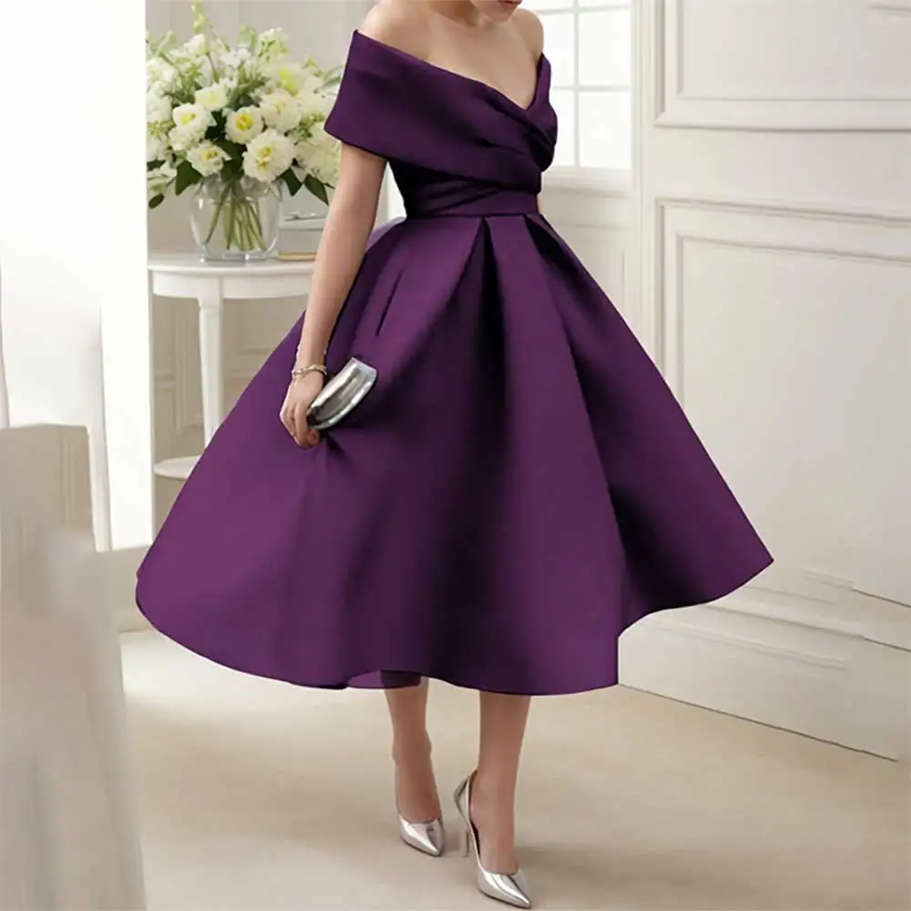 

2025 Elegant Evening Dress Sleeveless A-Line Draped Prom Party Gowns V-Neck Backless Formal Cocktail Birthday Gowns for Women
