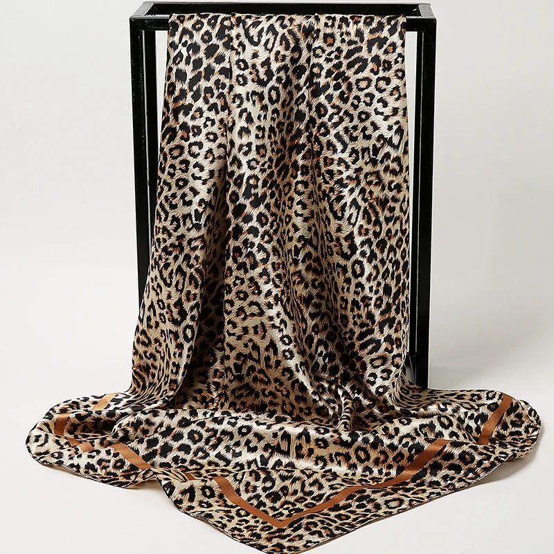Foulard Leopard Scarf Summer Woman 's Neckerchief Silk Square Scarf Designer Silk Scarf Handkerchief for Head Foulard En Satin